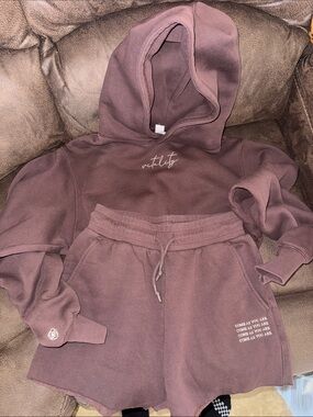 Vitality Size small brown Hooded Sweatshirt & Shorts Set